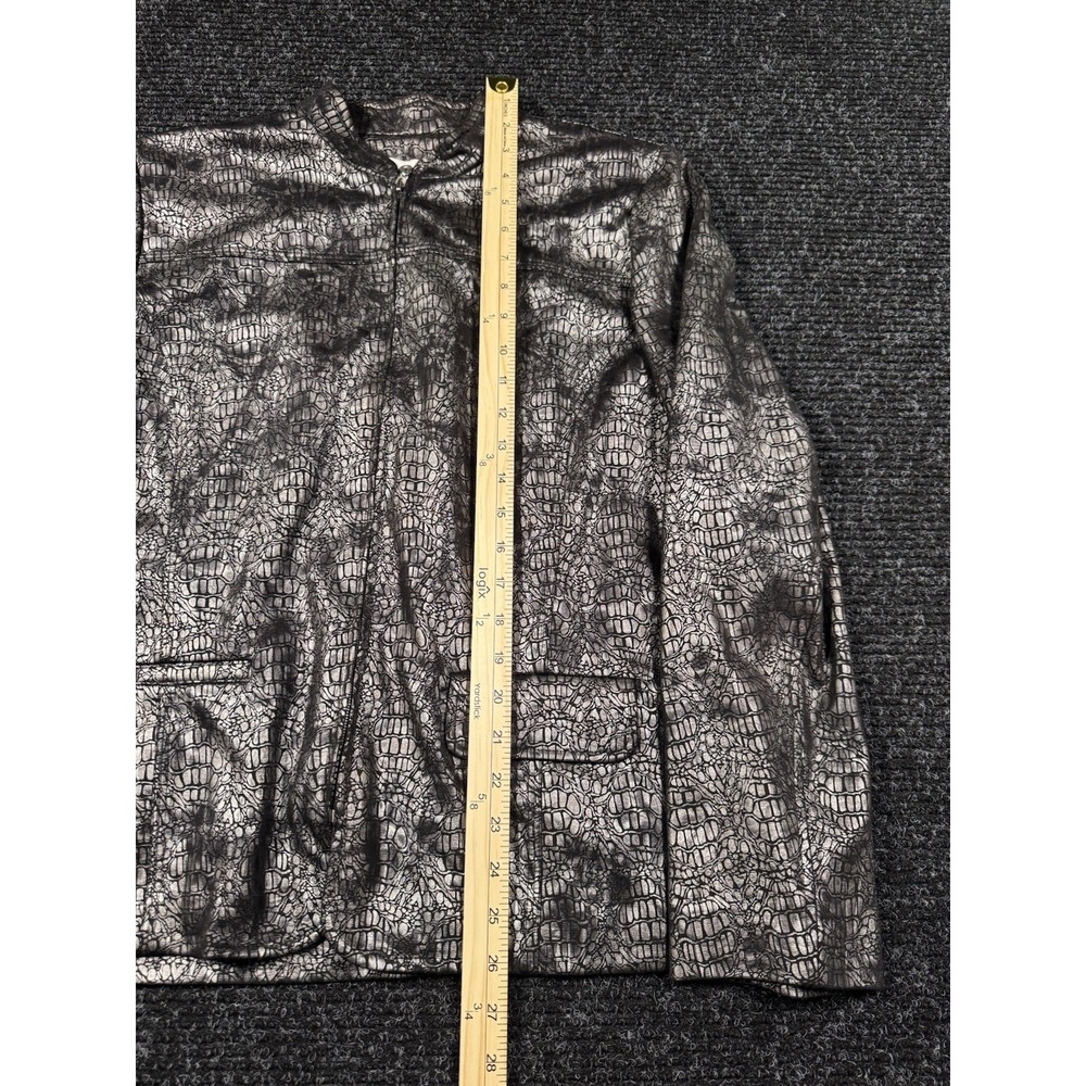 Alfred Dunner Womens 12 Metallic Silver Black Croc Embossed Zip Jacket Blazer - Picture 4 of 6